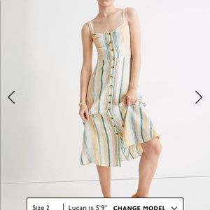 Linen Fitted-Bodice Midi Dress in Stripe